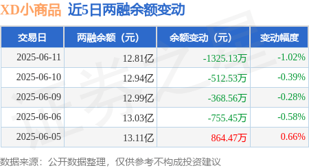 XD小商品：6月11日融资买入4395.85万元，融资融券余额12.81亿元